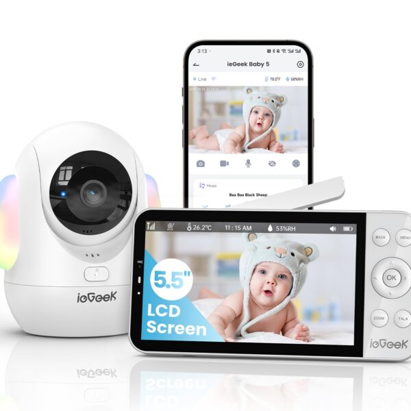 ieGeek Babyphone 2,5K/4MP mit 5,5" Display – 360° PTZ & KI-Sicherheit für Eltern