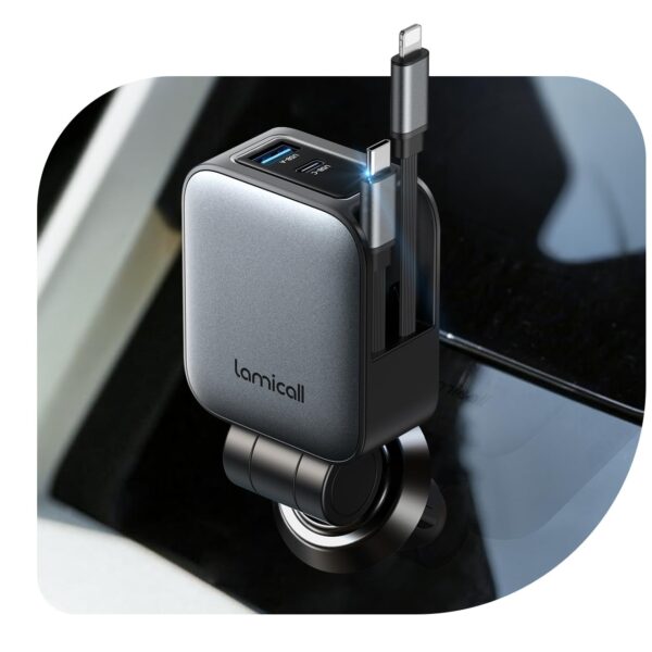 Lamicall 4-in-1 KFZ-Ladegerät 75W – 36-45W Schnellladung mit einziehbarem USB-C-Kabel