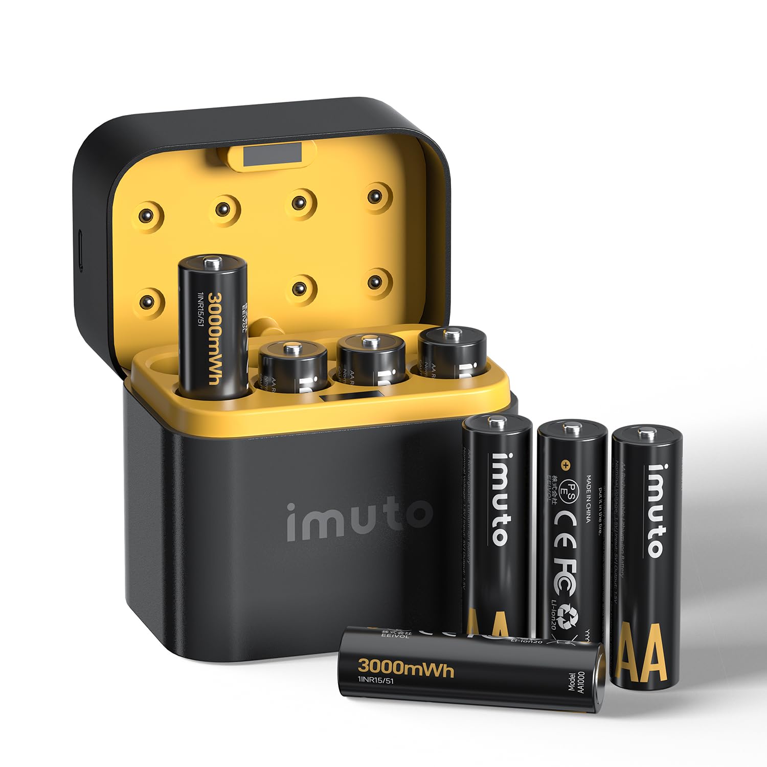 61APzhyxw9L._SY1500_.jpg iMuto AA 1.5V Lithium Akkus 8er Set mit Type-C Ladegerät – 3000mWh Hochleistungsbatterien – Bild 1