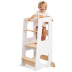 KYWAI Montessori Lernturm ab 1 Jahr – Höhenverstellbar, Robustes Holz, Doppelte Sicherheit