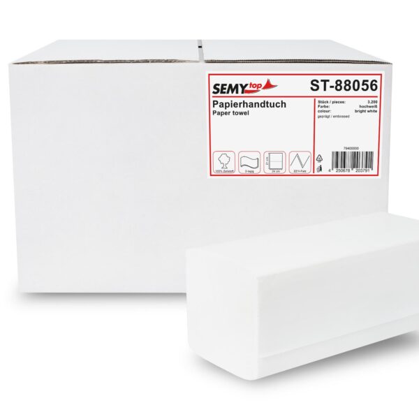 SemyTop Papierhandtücher ZZ-Falz 24x21 cm, 2-lagig, 3200 Blatt – Professionell