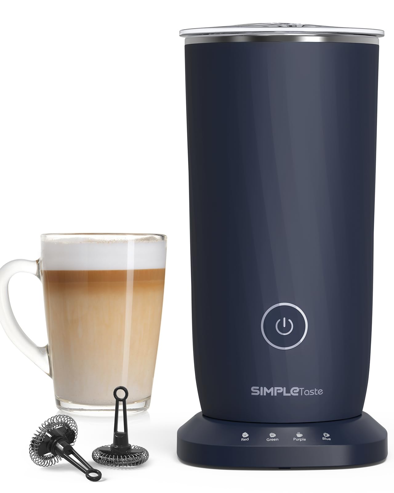 61BPNSsElCL._SY1600_.jpg SIMPLETASTE Milchaufschäumer 4-in-1 – Elektrisch für Cappuccino & Latte Dunkelblau – Bild 1