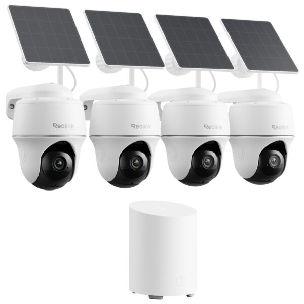 Reolink 2K Solar Überwachungskamera Set mit Home Hub Mini & 4x Argus PT Lite – 360° Pan Tilt KI-Erkennung
