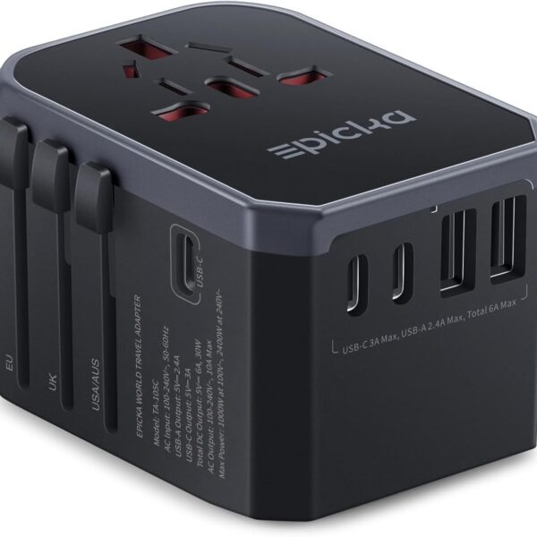 EPICKA Universalreiseadapter TA-105C – 6-in-1 Weltadapter mit 3 USB-C & 2 USB-A
