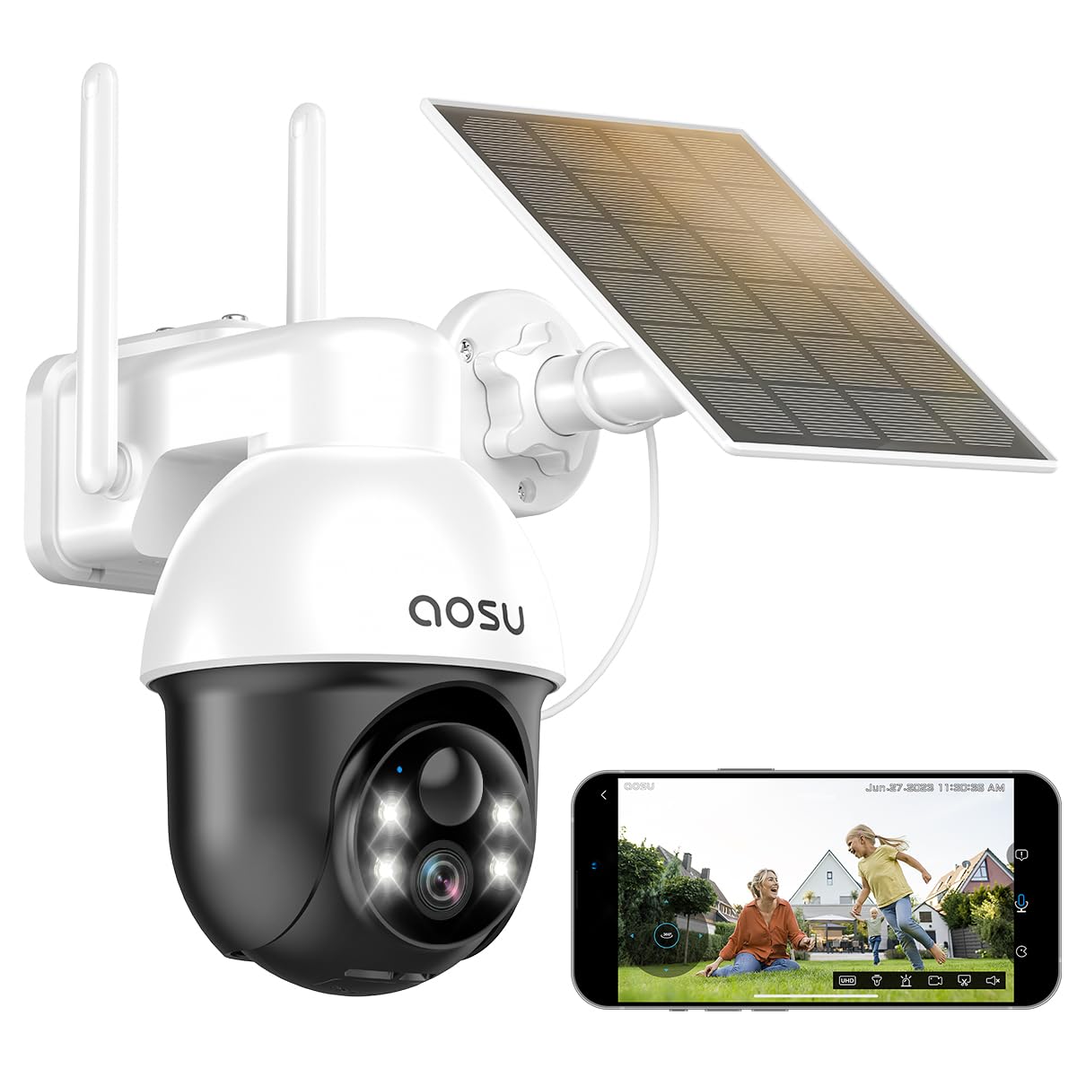 61FLcj1JA1L._SY1200_.jpg aosu 2K Solar Überwachungskamera Aussen – 360° Tracking, Farbnachtsicht & Akku – Bild 1