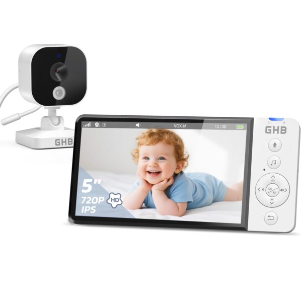 GHB Babyphone 5 Zoll HD mit Nachtsicht & 5000mAh Akku – Sichere Babyüberwachung