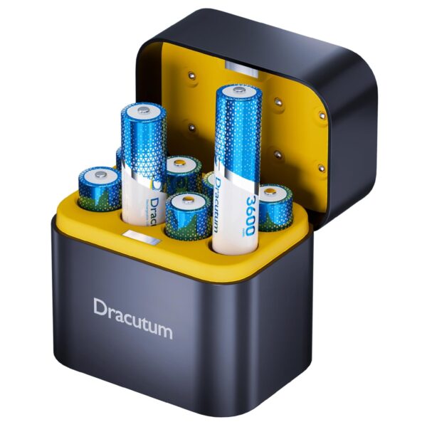 Dracutum AA Wiederaufladbare Lithium Akkus 8er Pack mit Type-C Ladegerät – 3600 mWh, 2000 Zyklen