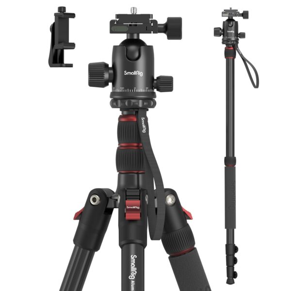SMALLRIG 3935 Kamera-Stativ 180cm – Aluminium 2-in-1 Dreibein & Einbeinstativ mit 360° Kugelkopf