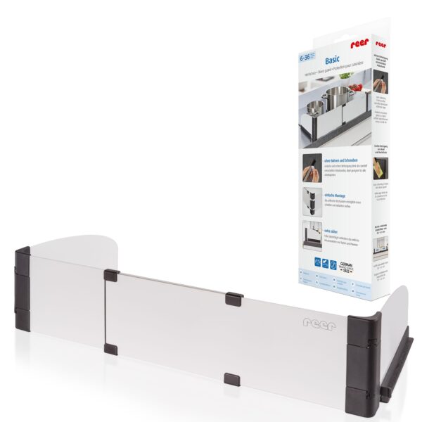 reer BASIC Herdschutzgitter 55–61 cm – Kindersicherung ohne Bohren für Elektro- & Induktionsherde
