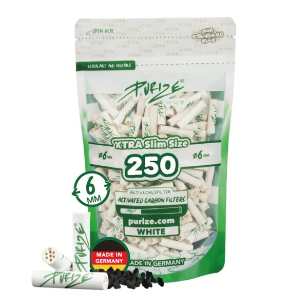 PURIZE® 250er Aktivkohlefilter Xtra Slim Size – Premium Filter mit Keramikendkappen