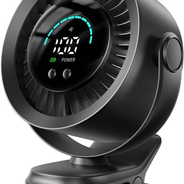 KIMMOO Clip-Ventilator Wiederaufladbar – 100 Stufen, 17h Akku & 360° Rotation