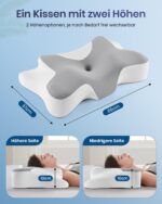 DONAMA Memory Foam Nackenkissen Ergonomisch – Doppelhöhe mit Armauflage für alle Schlafpositionen – Bild 2