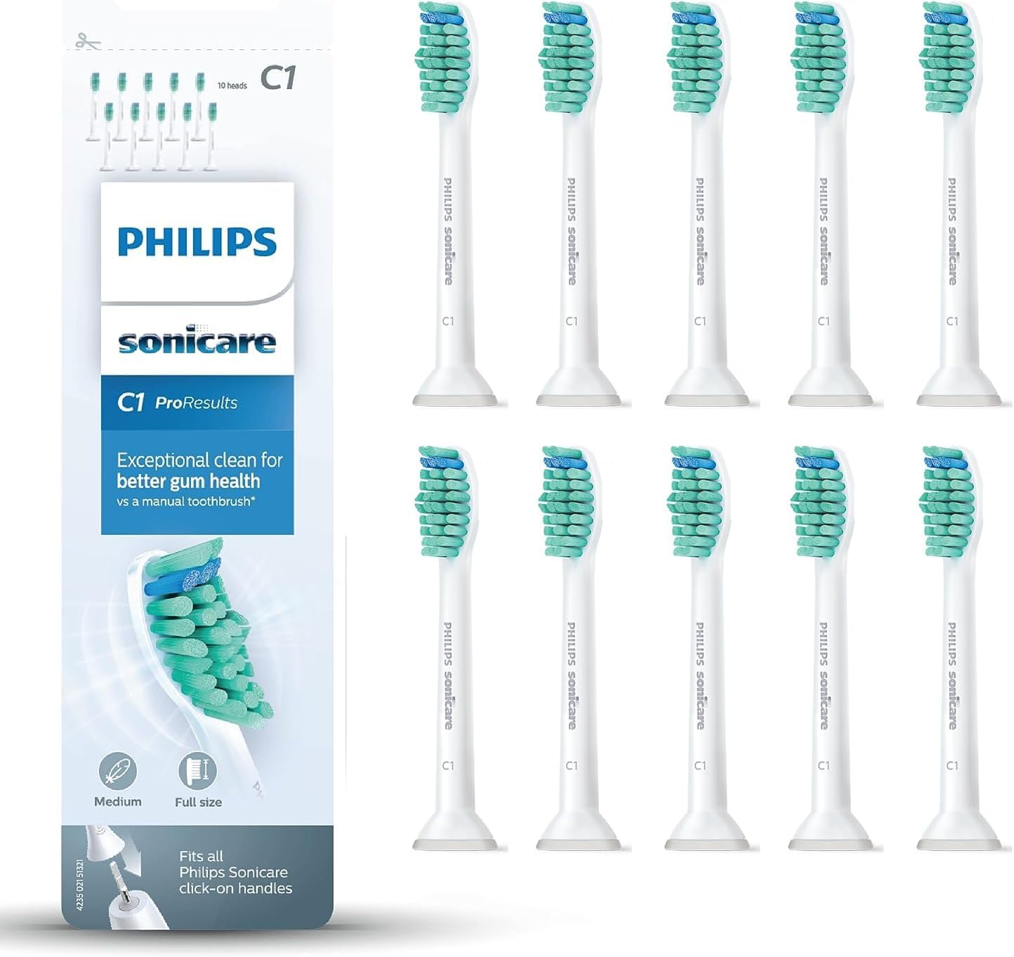 61I5J2ndSL._SY1363_.jpg Philips Sonicare C1 ProResults Bürstenköpfe, 10er-Pack – Professionelle Zahnreinigung – Bild 1