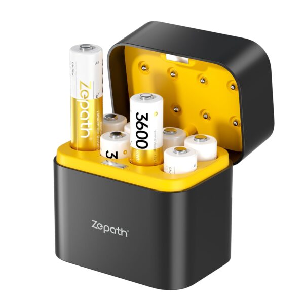 8x AA Wiederaufladbare Lithium Akkus 3600mWh mit Ladegerät & Aufbewahrungsbox