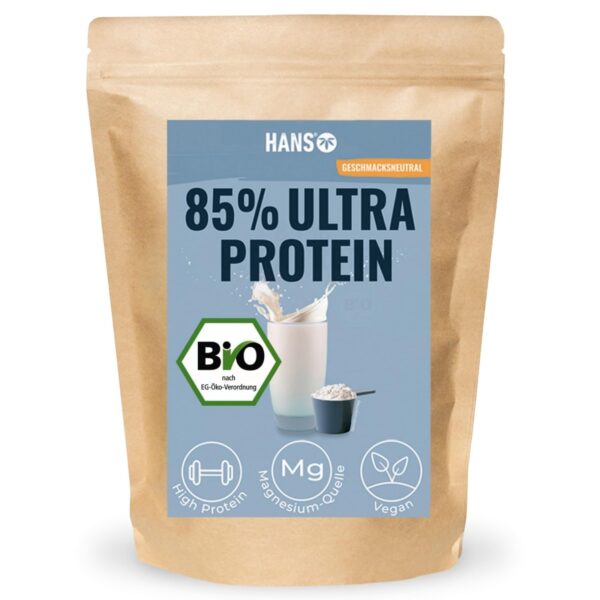 HANS Brainfood Veganes Proteinpulver 1kg – 85% Protein aus Erbse, Reis & Hanf, Bio