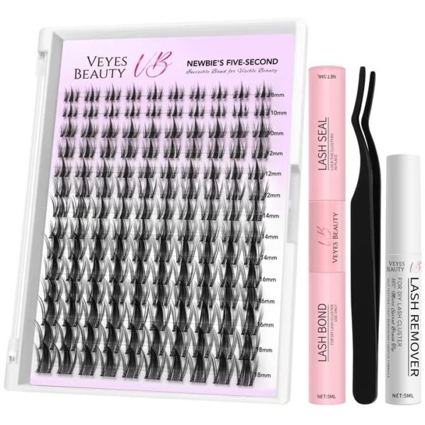 VEYESBEAUTY Wimpern Extensions Set mit Lash Bond & Seal – DIY Cluster Lashes im Manga Kit (8–18 mm) für Anfänger