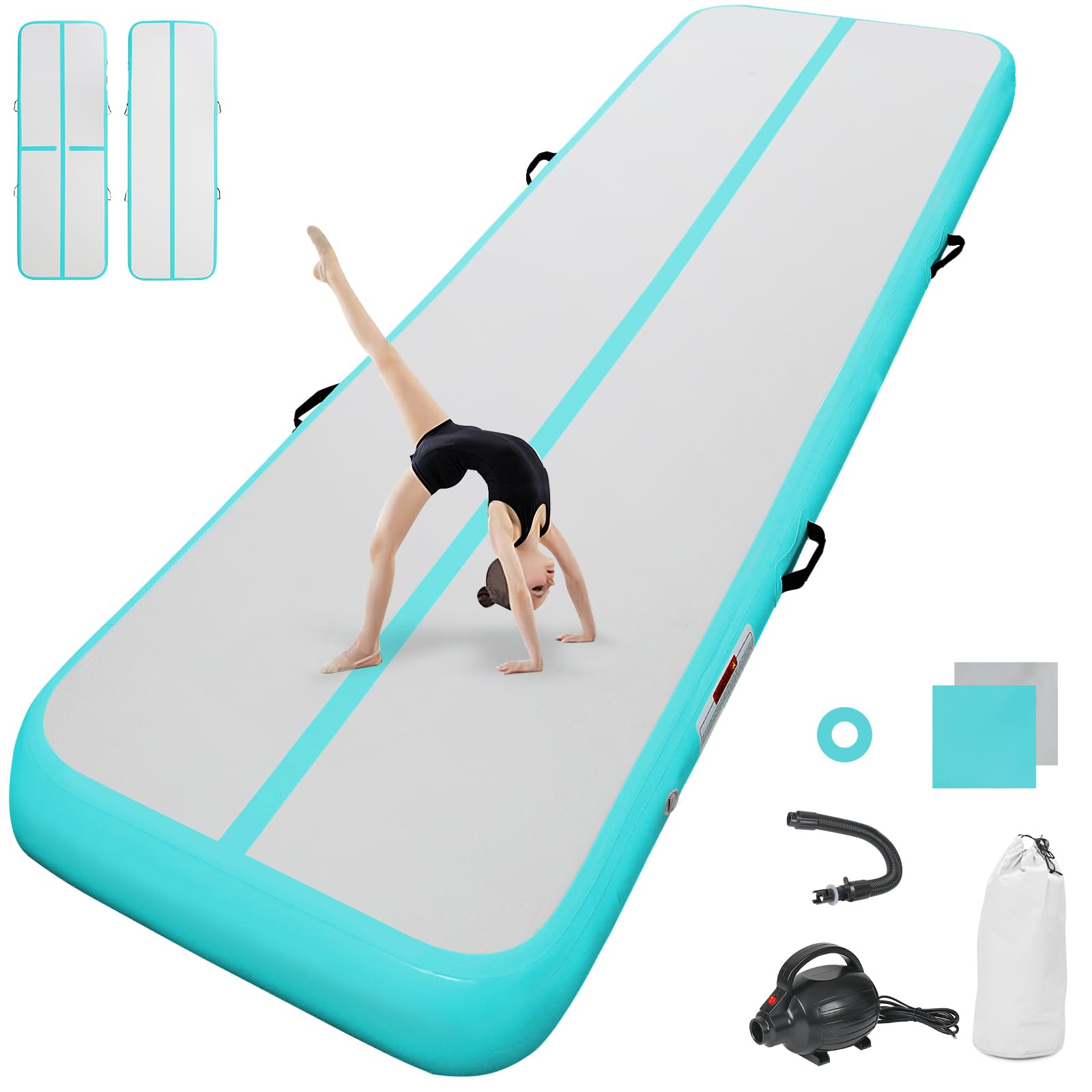 61Lv29eAnpL._SY1600_.jpg airtrack Matte mit elektrischer Luftpumpe – Aufblasbare Gymnastikmatte für Turnen & Yoga – Bild 1