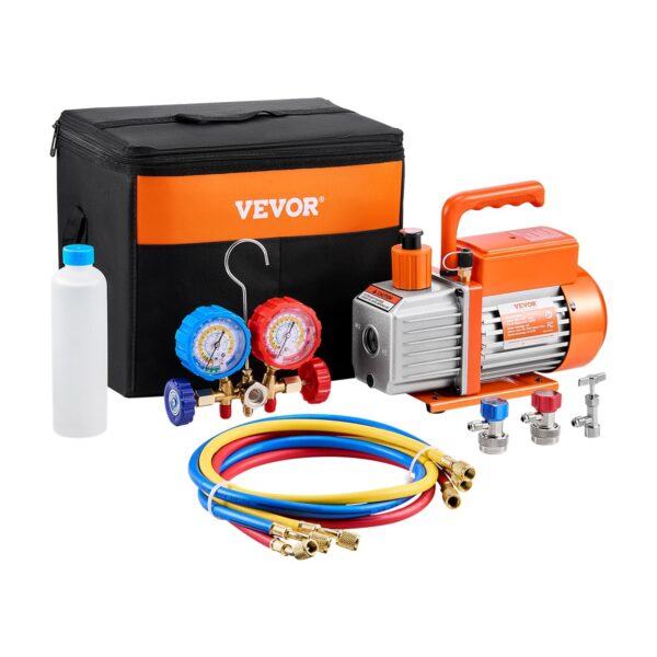 VEVOR 3,5 CFM Vakuumpumpe mit Manometer-Set – Klimaanlage für R134a, R22, R12, R502