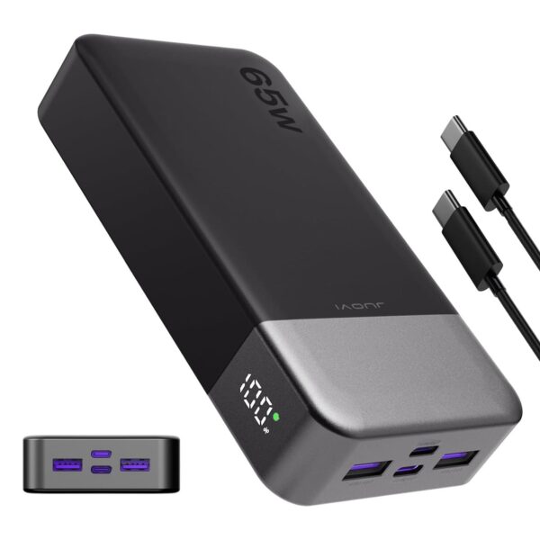 JUOVI 65W Powerbank 20000mAh – Laptop & Handy Schnellladegerät mit 4 Anschlüssen