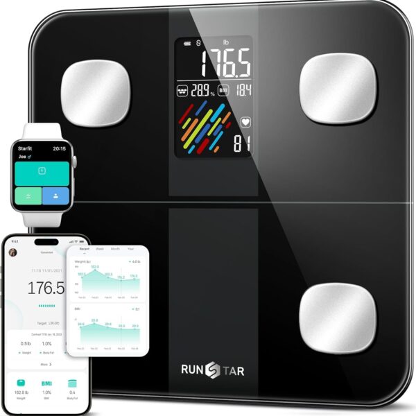 Runstar Körperanalysewaage – 15 Messwerte mit App-Synchronisierung bis 180 kg