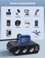 SONRU 180W KFZ Zigarettenanzünder Verteiler 7 in 1 – 4 USB & 3 Steckdosen für 12V/24V – Bild 6