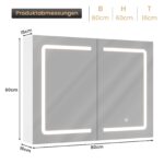 DICTAC Badezimmerspiegelschrank 80x60x16 cm – LED-Beleuchtung & Steckdose mit Sensortaste – Bild 2