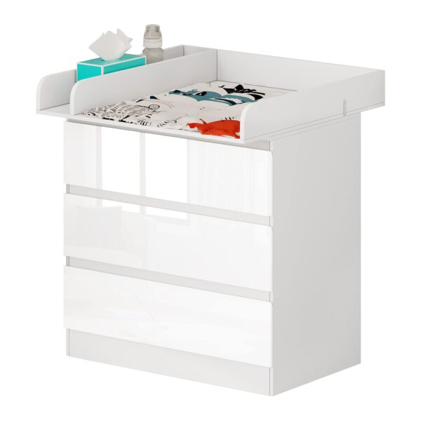 WOLTU Wickelkommode 86 cm mit Wickelaufsatz – Ergonomischer Wickeltisch mit 3 Schubladen