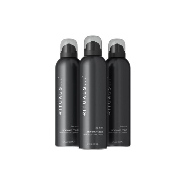 RITUALS Homme Duschschaum 3 x 200 ml mit Zedernholz & Vitamin E – Belebendes Duschgel-Vorteilspack für Herren