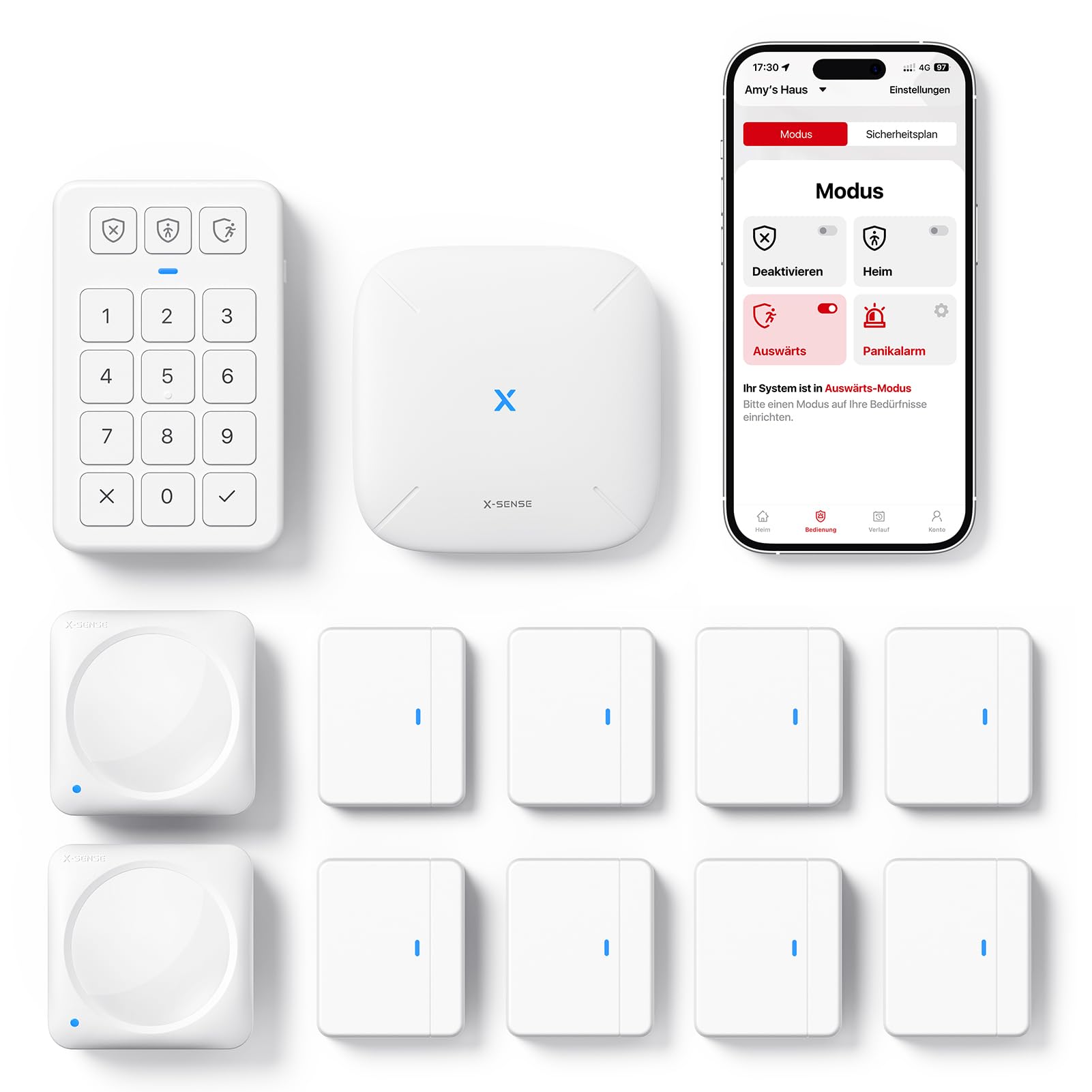 61REiJ2Wk-L._SY1601_.jpg X-Sense AS12 Smart Home Sicherheitssystem – WLAN Alarmanlage mit App & Alexa – Bild 1
