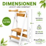 Lernturm Montessori Bambus klappbar – Höhenverstellbar mit Kippschutz für Kinder ab 1 Jahr – Bild 2