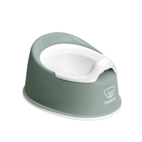 BABYBJÖRN Cleveres Töpfchen Graugrün/Weiss – Ergonomisches Kindertoilettensitz für Zuhause & unterwegs