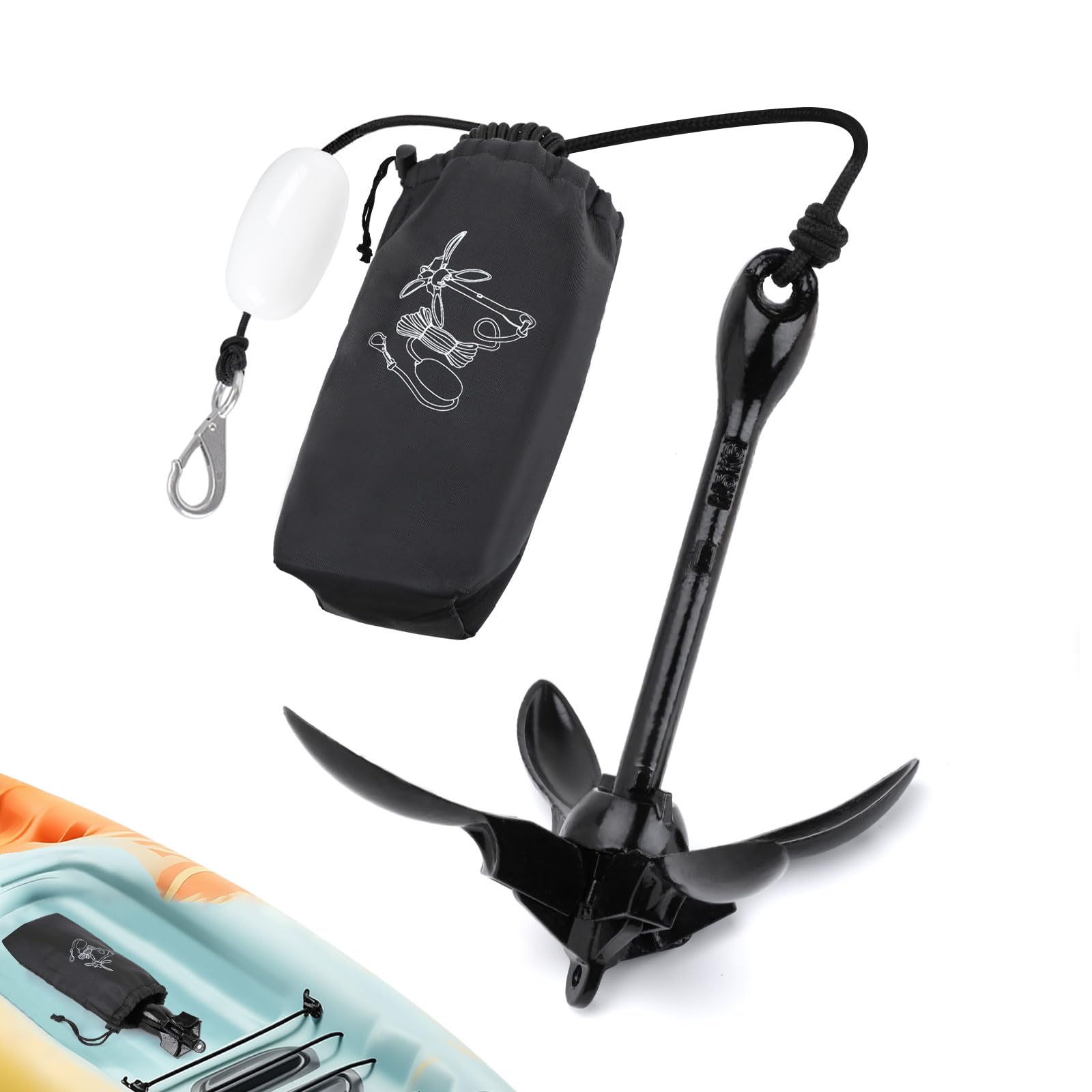 61Sr6LiWDnL._SY1600_.jpg Alpinista Bootsanker 1,59 kg mit 12 m Seil – Klappanker für SUP, Kajak & Schlauchboot – Bild 1