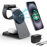 AOWIN 3-in-1 Ladestation – 15W kabelloses Laden für iPhone, Apple Watch & AirPods