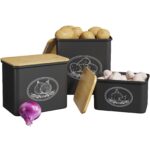 Lifewit 3er Set Aufbewahrungsboxen für Kartoffel, Zwiebel & Knoblauch – Stapelbar mit Bambusdeckel