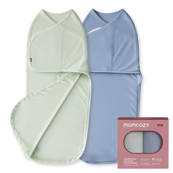 Momcozy Pucksack Baby 0-3 Monate – Swaddle mit leisem Klettverschluss & Reissverschluss, 2er-Pack