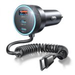 LISEN 90W USB-C Autoladegerät mit Spiralkabel – Schnellladen für bis zu 4 Geräte