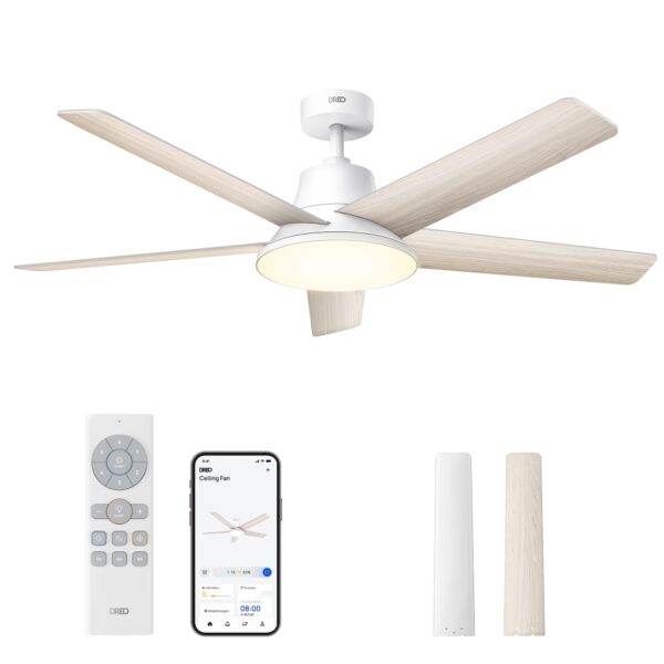 DREO Smart Deckenventilator 132 cm mit LED-Licht – 12 Geschwindigkeiten & Sprachsteuerung