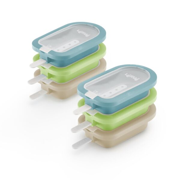 Lékué Eis am Stiel Formen Mittelmeer 6er Set – Stapelbar mit Deckel & Rezepten