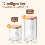 ComSaf Vorratsgläser 12er Set mit Bambusdeckel – Luftdichte Aufbewahrung für Küche – Bild 3