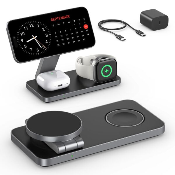 QTlier 3-in-1 Induktive Ladestation mit MagSafe – 20W Schnelllader für iPhone & Apple Watch