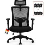 Daccormax Ergonomischer Bürostuhl mit Kopfstütze & Lendenwirbelstütze – Drehstuhl bis 135° für 150 kg