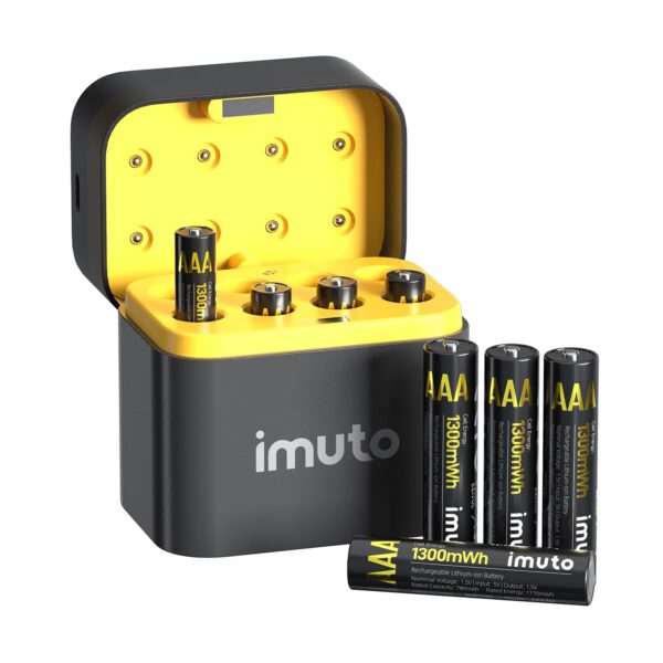 iMuto AAA Lithium Akkus 8er Pack mit USB-C Ladegerät – 1300mWh Wiederaufladbare Batterien