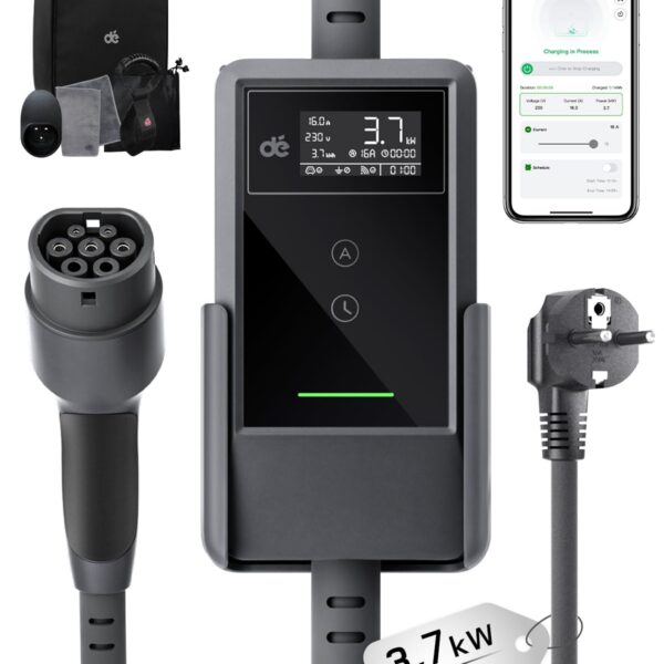 dé Typ 2 Ladekabel Schuko 3,7kW – 10m App-Steuerung 6-16A für E-Autos