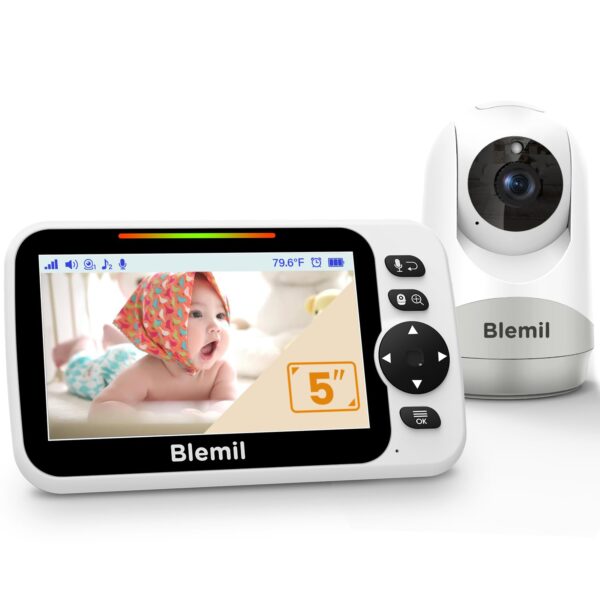 Blemil Babyphone mit Kamera – 5″ Display, 30h Akku, Schwenk-/Zoom-Kamera & Nachtsicht
