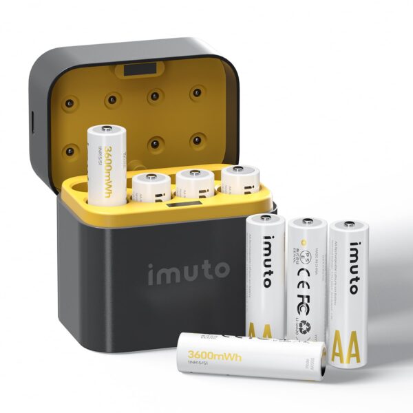 iMuto AA Lithium Akkus 8er Set 3600mWh 1,5V – Wiederaufladbar mit LED Ladegerät