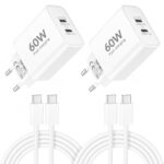 CREAPICO 60W USB-C Schnellladegerät mit 2M Kabel – Dual-Port für iPhone & iPad