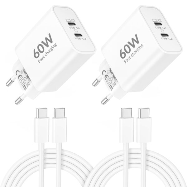 CREAPICO 60W USB-C Schnellladegerät mit 2M Kabel – Dual-Port für iPhone & iPad