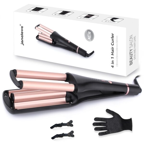 janelove 4-in-1 Lockenstab 19–32 mm – Welleneisen für Beach Waves & Mermaid Waves