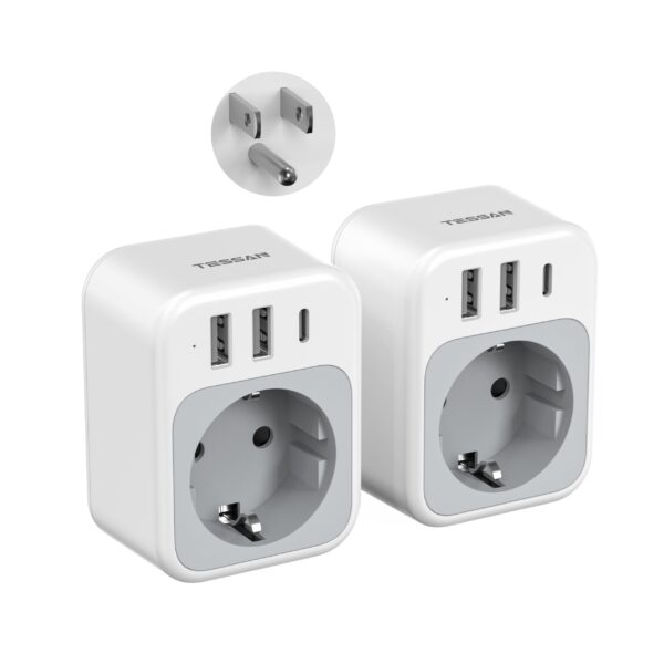 TESSAN 2er Set USA Reiseadapter mit USB-C & 2 USB-A – Steckdosenadapter für Amerika, Thailand & mehr
