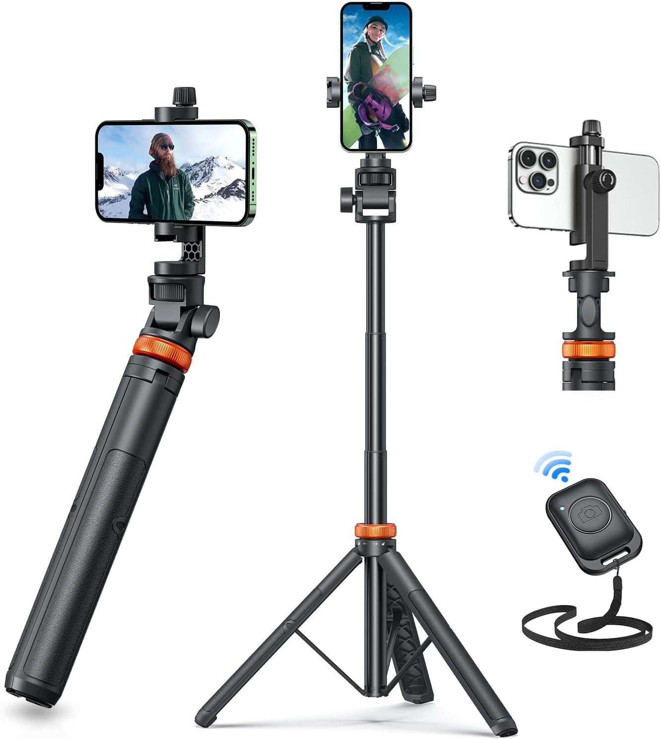 61YcSdMelCL._SY1488_.jpg 158cm Smartphone Stativ mit Fernbedienung – Ausziehbar & Drehbar für iPhone & Android – Bild 1